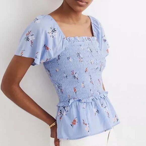 Madewell Smocked Flutter-Sleeve Top in Aloha Floral Size XS NWT - Picture 1 of 13